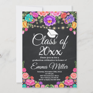 Class of 20XX Mexican Floral Chalkboard Graduation Invitation