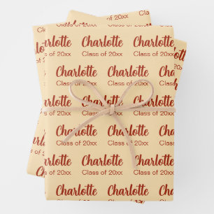 Class of 20xx Peach and Red Graduate Name Pattern Wrapping Paper Sheet