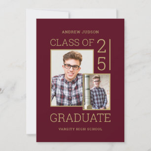 Class Of 24 Photo & Bio Burgundy Gold Open House Invitation