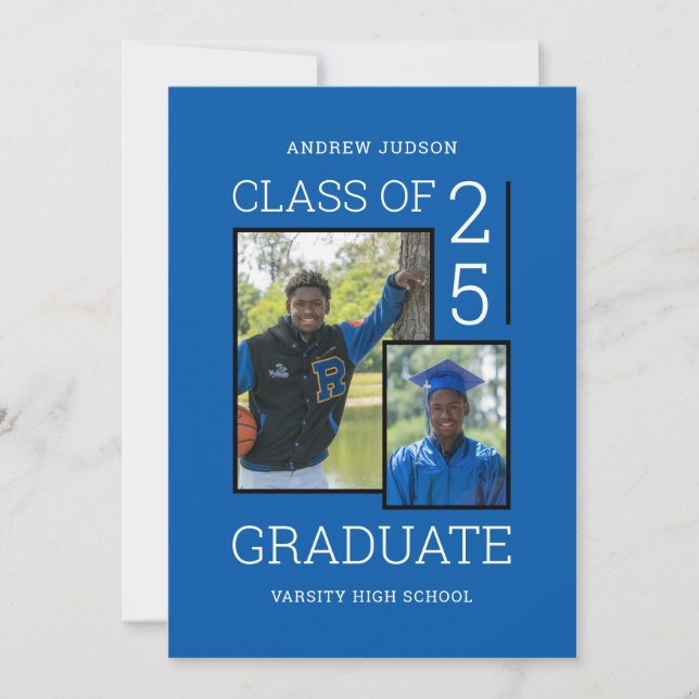 Class Of 24 Photo Blue White Graduation Open House Invitation (Front)