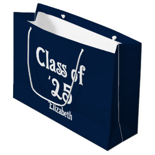 Class of '25 Dark Blue and White Graduate Name  Large Gift Bag