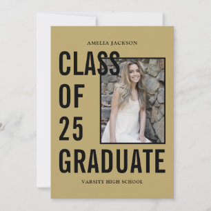 Class Of 25 Gold & Black 4 Photos Graduation Party Invitation