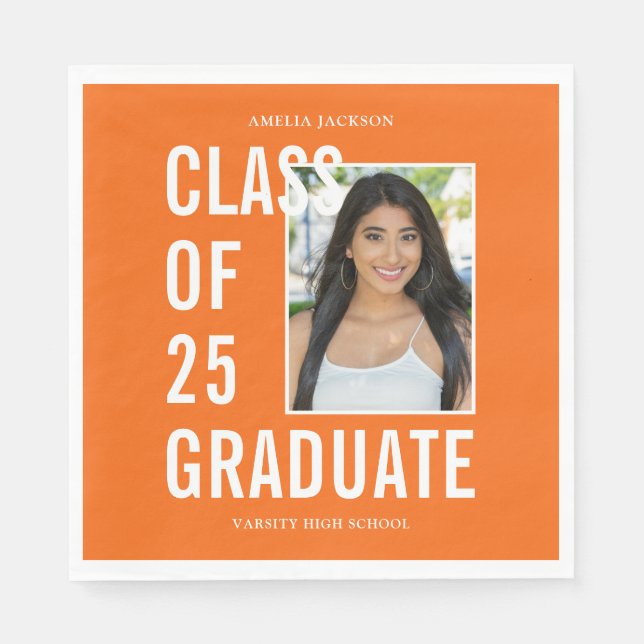 Class Of 25 Graduate Orange Photo Napkin (Front)