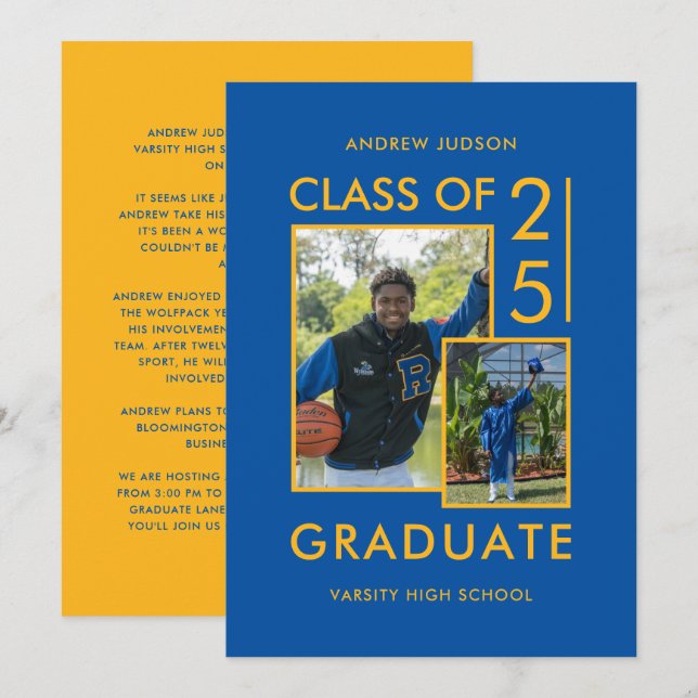 Class Of 25 Photos Blue Graduation & Open House Announcement (Front/Back)