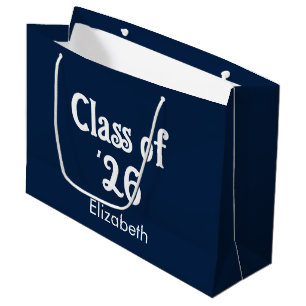 Class of '26 Dark Blue and White Graduate Name  Large Gift Bag
