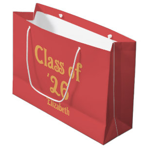 Class of '26 Pink-Red Retro Style Grad Name Large Gift Bag