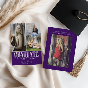 Class of Add Four Photos Purple Graduation Announcement
