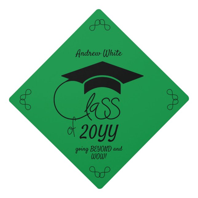 Class of... and Inspirational Quote-Black Design Graduation Cap Topper (Front)