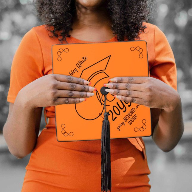 Class of... and Inspirational Quote-Black Outline Graduation Cap Topper (Creator Uploaded)