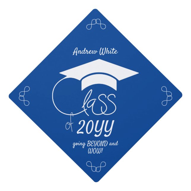 Class of... and Inspirational Quote-White Design G Graduation Cap Topper (Front)