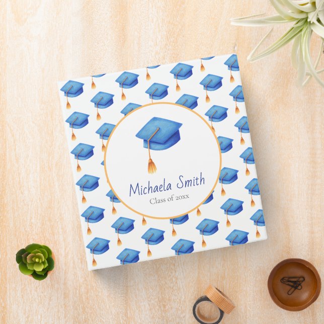Class of Blue Pattern Hat Graduation Binder (In Situ)