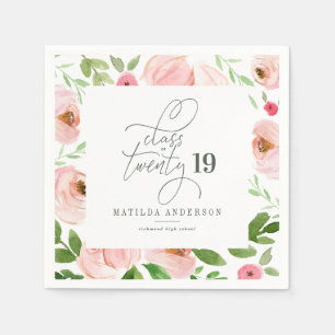 Class of blush floral watercolor graduation napkin