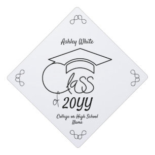 Class of...Chic Black Outline Design & Typography Graduation Cap Topper