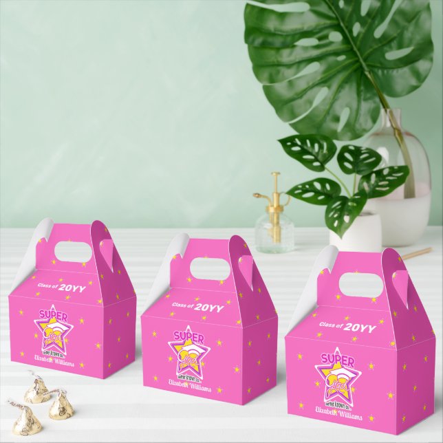 Class of-Congrats Super Grad Pink-Editable Text Favor Box (Multiple)