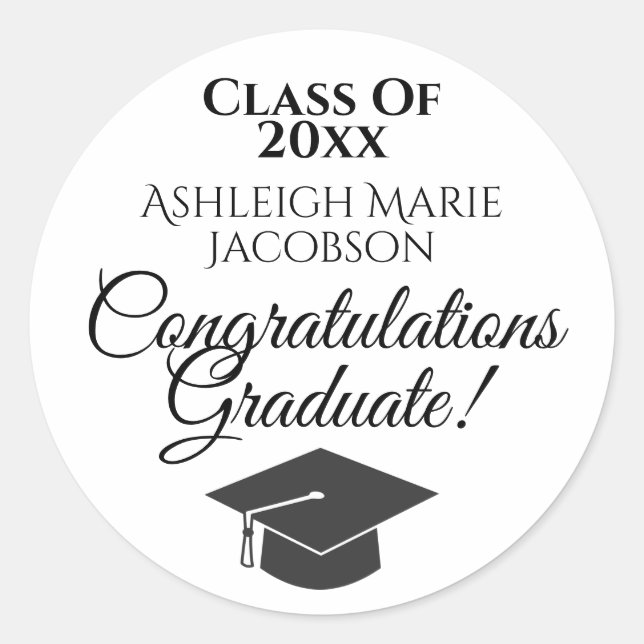 Class of Congratulations Graduate! Black & White Classic Round Sticker (Front)