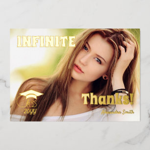 Class of-Custom Grad Photo Modern Script Thanks Foil Holiday Card