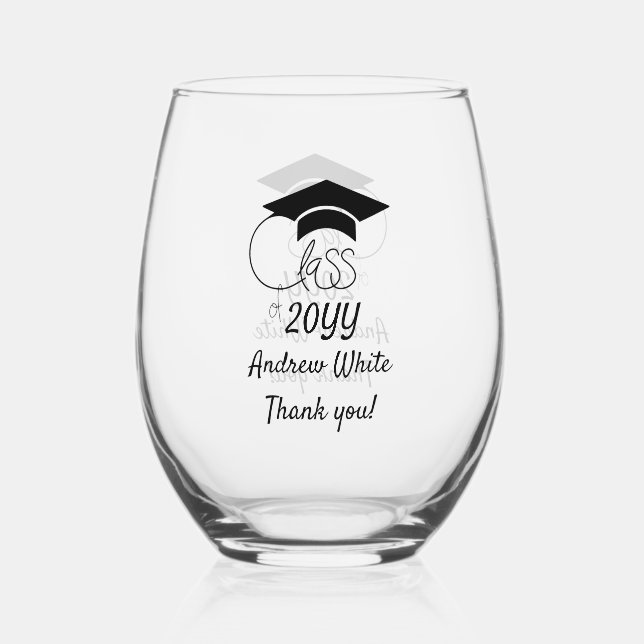 Class of-Custom Year-Name-Phrase-Black Script Stemless Wine Glass (Front)