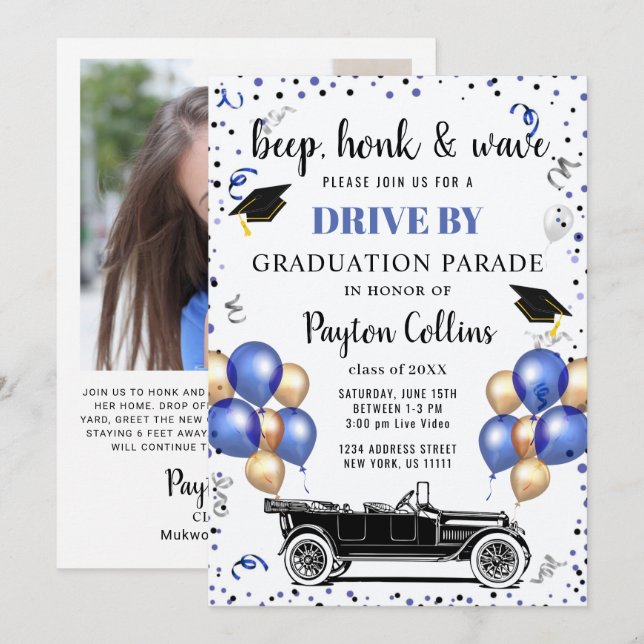 Class of DRIVE BY PHOTO Graduation Party Invitation (Front/Back)