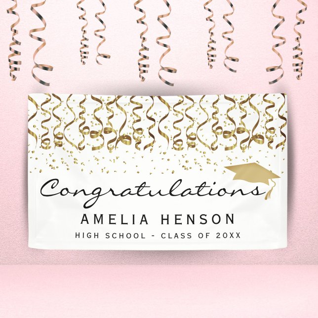 Class of Elegant Gold Confetti Graduate Banner (Creator Uploaded)