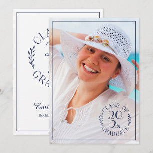 Class of Graduate Photo Modern Navy Typography Announcement