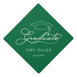 Class of Graduate Script Personalized Name Green Graduation Cap Topper