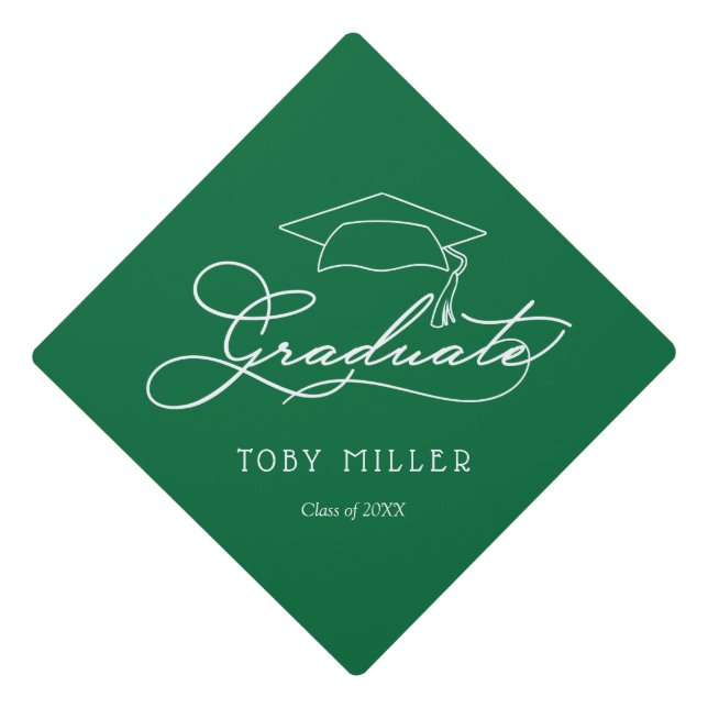 Class of Graduate Script Personalized Name Green Graduation Cap Topper (Front)