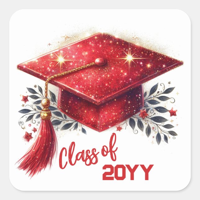 Class of Graduation Cap and Diploma Square Sticker (Front)