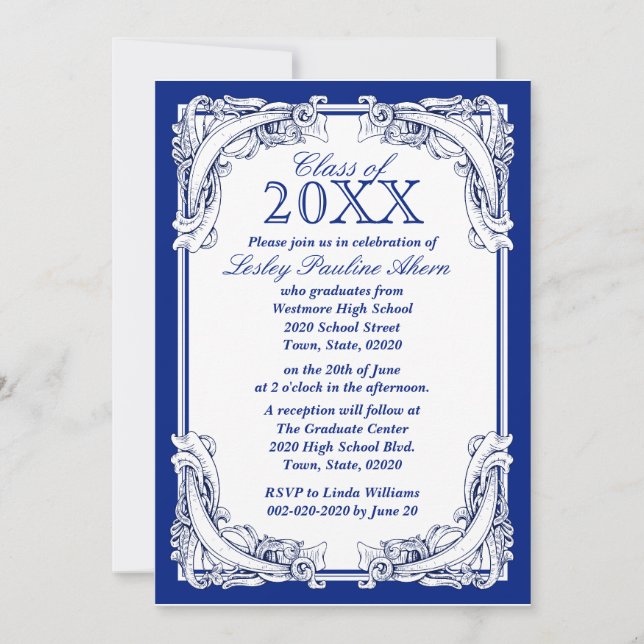 Class Of Graduation Invitations Blue White (Front)