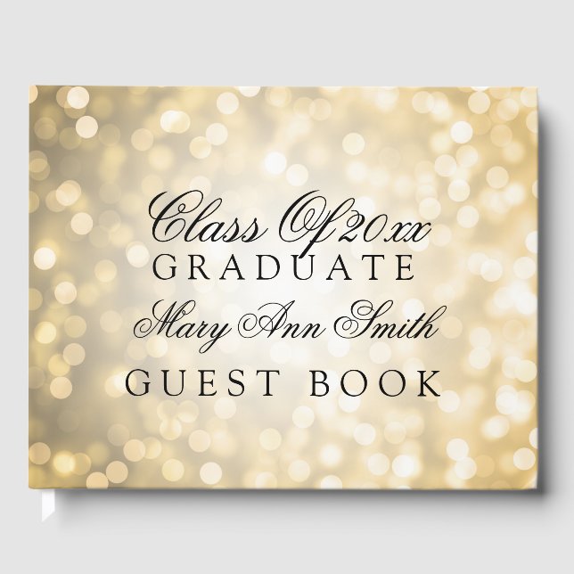 "Class Of" Graduation Party Gold Glitter Lights Guest Book (Front)
