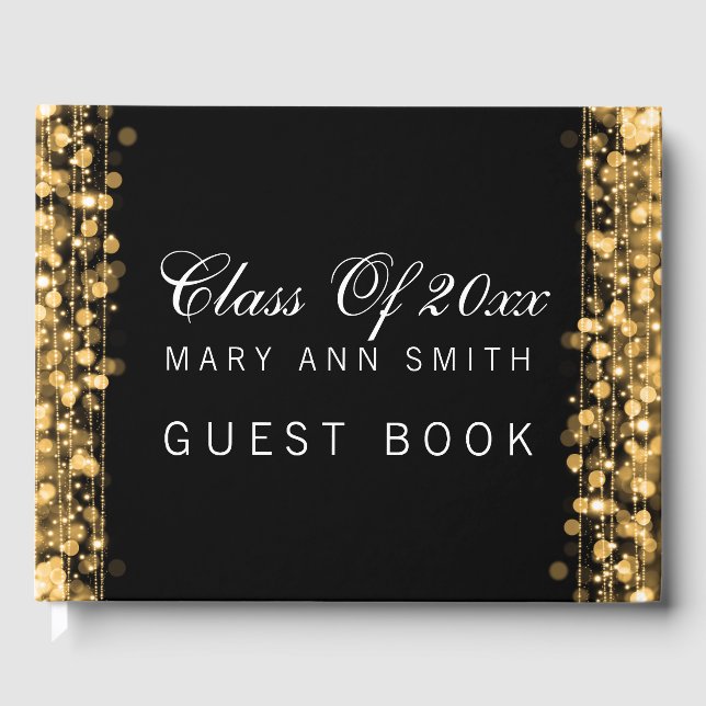 "Class Of" Graduation Party Gold Lights & Sparkles Guest Book (Front)