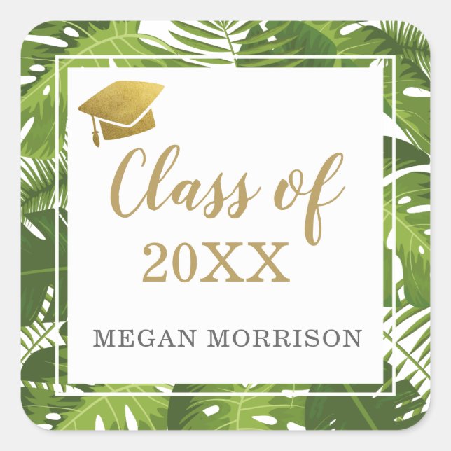 CLASS OF Graduation sticker | Tropical leaves gold (Front)