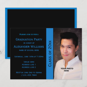 "Class Of" Men's Elegant Photo Graduation Invitation
