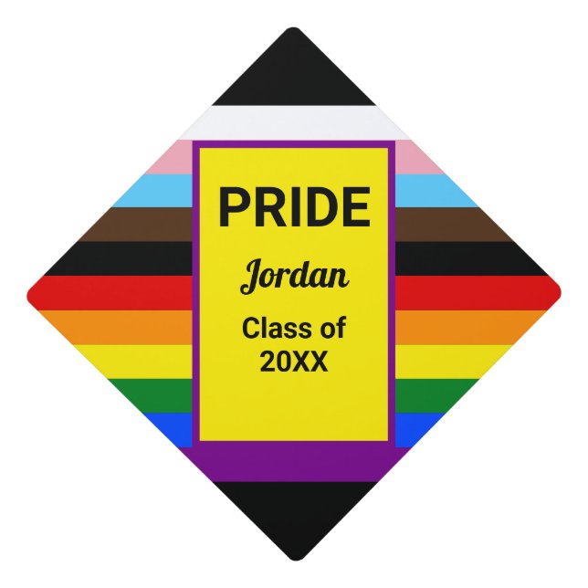 Class of Name Pride Graduate Rainbow LGBT LGBTQ+ Graduation Cap Topper (Front)