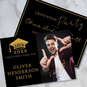 Class of Photo Black Gold Graduation Party Invitation