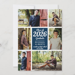 Class of Photo Collage Blue Graduate Announcement