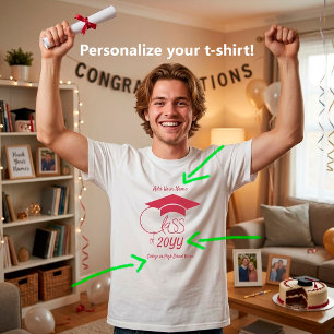 Class of-Red Graduation Cap-Custom T-Shirt