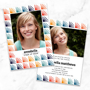 Class of Retro Rainbow Pattern Photos Graduation Invitation