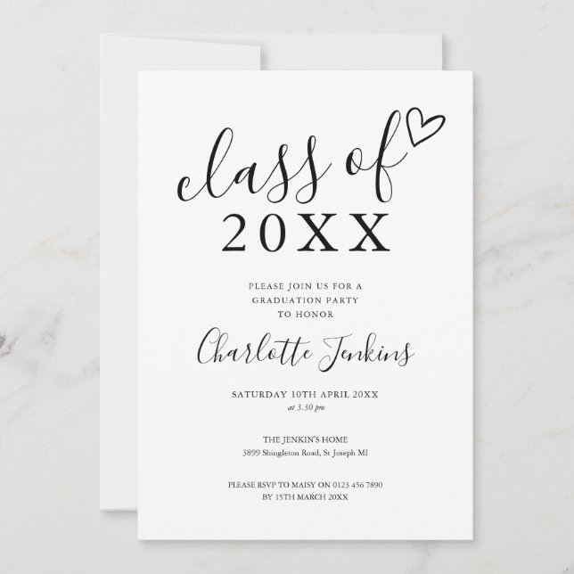 Class of Script Heart Graduation Party Invitation (Front)