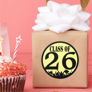 Class of  Silhouette Grads Tossing Graduation Caps Classic Round Sticker