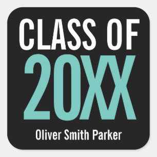 Class of Teal Bold Personalized Graduation Square Sticker