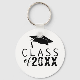 Class of Typography Black Graduation Cap Keychain
