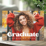 Class of year 2024 school modern graduation photo plaque<br><div class="desc">Photo plaque featuring your custom photo and  the text "Graduate" in a retro style font with the name or year below.</div>