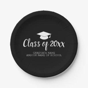 Class of Year and Name - Black Can Change Colour Paper Plate