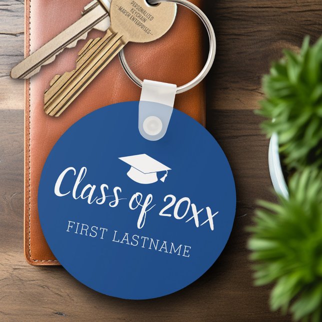 Class of Year and Name - Blue Can Change Colour Keychain (Personalized Keychain - Graduation Party Favor)