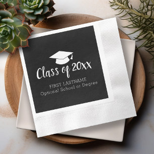 Class of Year and Name Graduation Cap Black White Napkin