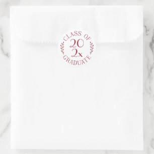 Class of Year Graduate Burgundy White Typography Classic Round Sticker