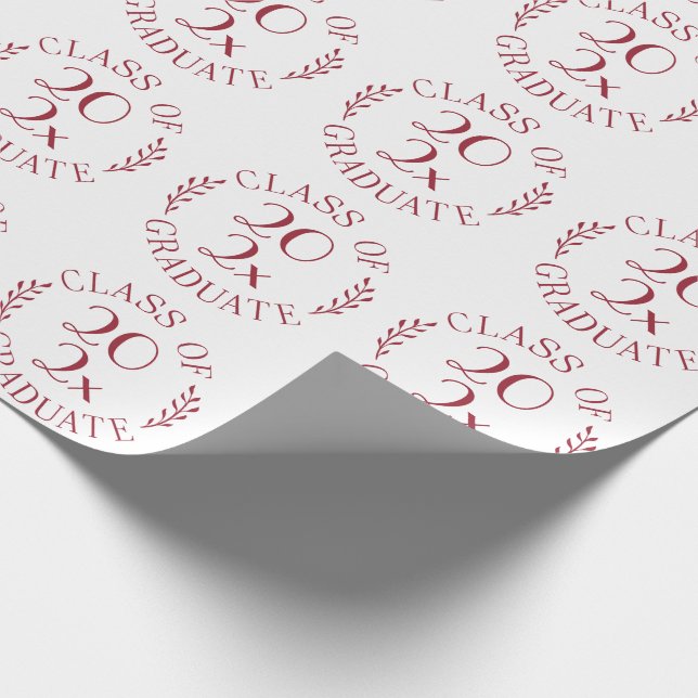 Class of Year Graduate Burgundy White Typography Wrapping Paper (Corner)