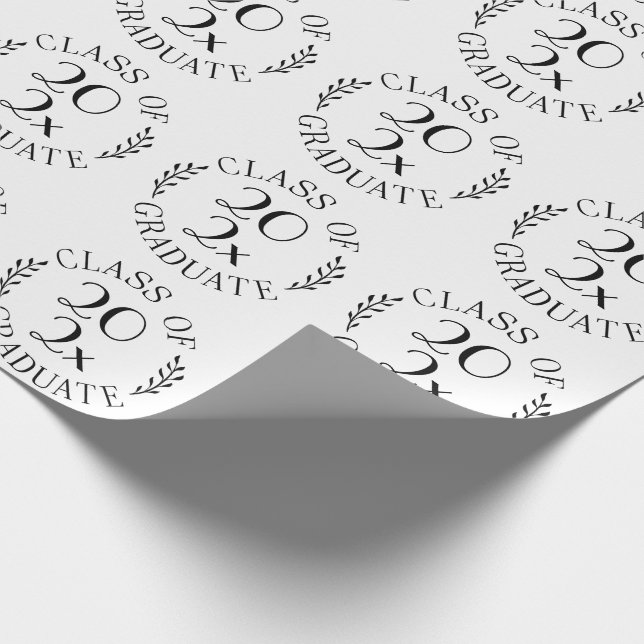 Class of Year Graduate Chic Black White Typography Wrapping Paper (Corner)
