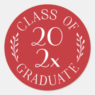 Class of Year Graduate Chic Red and White Emblem Classic Round Sticker