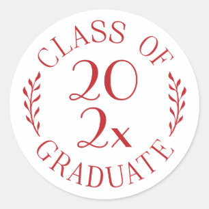 Class of Year Graduate Chic Red White Typography Classic Round Sticker